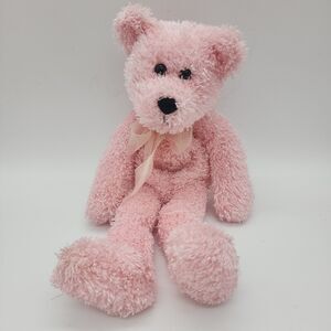 Vintage Commonwealth Pink Floppy Teddy Bear Hug A Plush 12” Satin Bow 1999